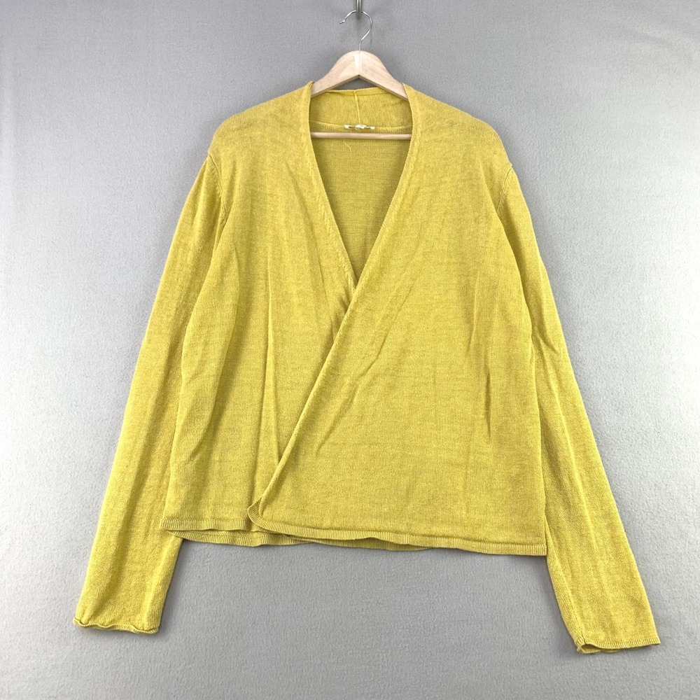 Eileen Fisher Linen Wrap Cardigan Women Large Yellow Casual Lightweight Knit